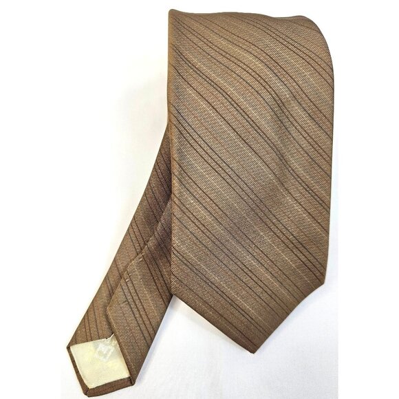 Vintage Paco Rabanne Paris Brown Striped Silk Tie For Men - Picture 1 of 6
